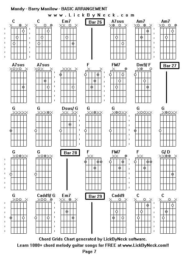 Chord Grids Chart of chord melody fingerstyle guitar song-Mandy - Barry Manilow - BASIC ARRANGEMENT,generated by LickByNeck software.